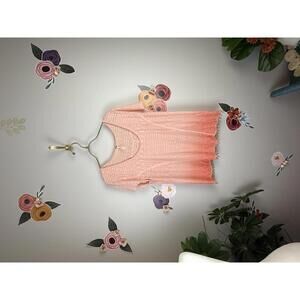 Free People Coral Ombre Burnout Beaded Hem Scoop Neck Top - Size - Large